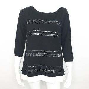 WHBM EMBROIDERED PULLOVER SWEATER CONTRAST HEM
